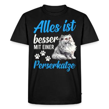 Chat persan TOUT VA MIEUX AVEC UN CHAT PERSAN - T-shirt Premium bio Homme - noir - Devant - Nico (187cm)