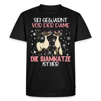 Chats siamois SOYEZ AVERTI DE LA DAME LE CHAT SIAMOIS - T-shirt Premium bio Homme - noir - Devant - Nico (187cm)