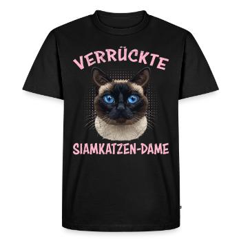 Chats Siamois CRAZY SIAMESE CAT LADY Drôle - T-shirt Premium bio Homme - noir - Devant - Nico (187cm)