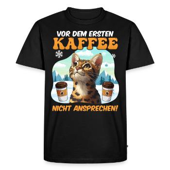 Bengal DO NOT APPROACH BEFORE YOUR FIRST COFFEE! - Men's Premium Organic T-Shirt - black - Front - Nico (187cm)