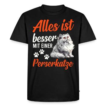Chat persan TOUT VA MIEUX AVEC UN CHAT PERSAN - T-shirt Premium bio Homme - noir - Devant - Nico (187cm)