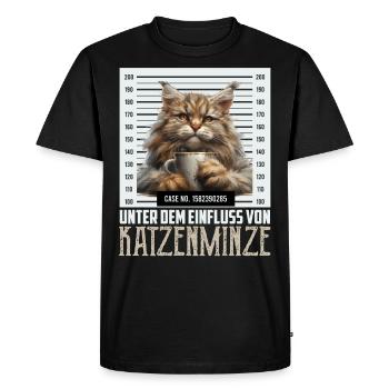 Maine Coon Funny UNDER THE INFLUENCE OF - Men's Premium Organic T-Shirt - black - Front - Nico (187cm)