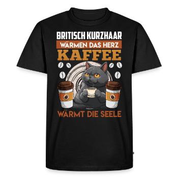 Coffee fan BRITISH SHORTHAIR WARMS HEART COFFEE - Men's Premium Organic T-Shirt - black - Front - Nico (187cm)