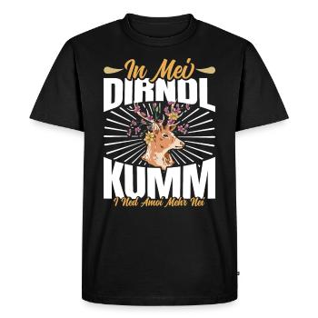 Münchner Volksfest IN MEI DIRNDL KUMM I NED NEI - Men's Premium Organic T-Shirt - black - Front - Nico (187cm)