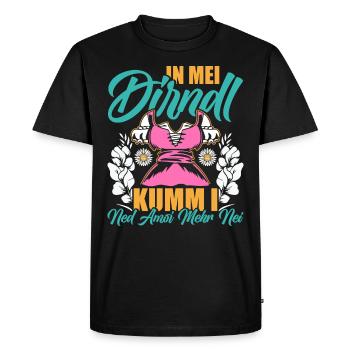 Münchner Volksfest IN MEI DIRNDL KUMM I NED NEI - Men's Premium Organic T-Shirt - black - Front - Nico (187cm)
