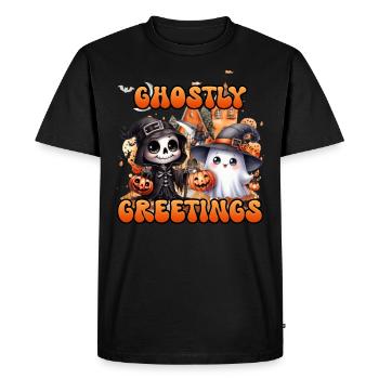 Halloween Enfants SALUTATIONS FANTOMATIQUES Drôle - T-shirt Premium bio Homme - noir - Devant - Nico (187cm)