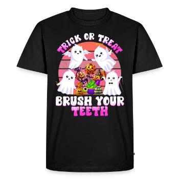 Halloween Party TRICK OR TREAT BRUSH YOUR TEETH - Men's Premium Organic T-Shirt - black - Front - Nico (187cm)
