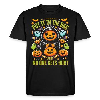 Halloween Party PUT IT IN THE BAG NO ONE GETS HURT - Men's Premium Organic T-Shirt - black - Front - Nico (187cm)
