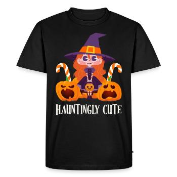 Fête d’Halloween HANTEMENT MIGNON Drôle Fille - T-shirt Premium bio Homme - noir - Devant - Nico (187cm)