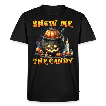 Fête d’Halloween Enfants MONTRE-MOI LES BONBONS Drôle - T-shirt Premium bio Homme - noir - Devant - Nico (187cm)