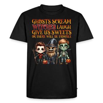 Halloween GHOSTS SCREAM WITCHES LAUGH Fun - Men's Premium Organic T-Shirt - black - Front - Nico (187cm)