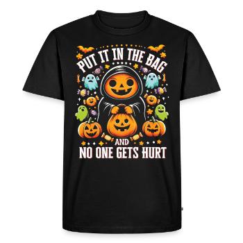 Halloween Party PUT IT IN THE BAG NO ONE GETS HURT - Men's Premium Organic T-Shirt - black - Front - Nico (187cm)