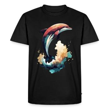 Art de l’aquarelle de dauphin - Saut élégant dans la mer - T-shirt Premium bio Homme - noir - Devant - Nico (187cm)
