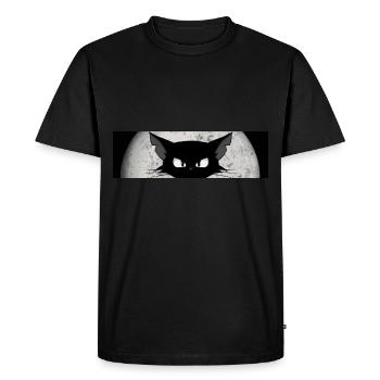 Chat avec pleine lune en chemise autocollante noire et blanche - T-shirt Premium bio Homme - noir - Devant - Nico (187cm)
