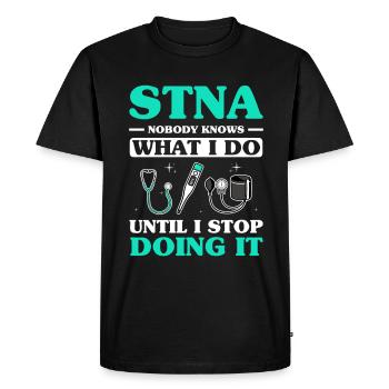 Infirmière auxiliaire certifiée STNA - T-shirt Premium bio Homme - noir - Devant - Nico (187cm)