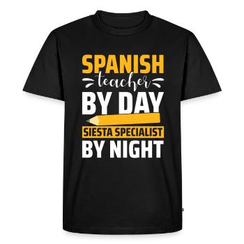 Professeur d’espagnol Maestra Professeur bilingue - T-shirt Premium bio Homme - noir - Devant - Nico (187cm)