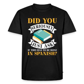 Professeur d’espagnol Maestra Professeur bilingue - T-shirt Premium bio Homme - noir - Devant - Nico (187cm)