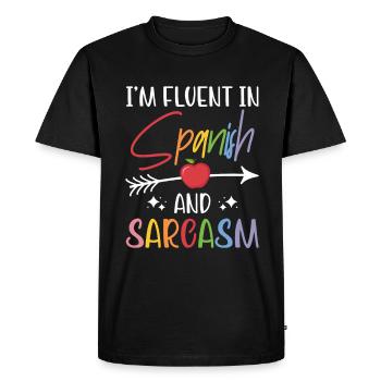 Professeur d’espagnol Maestra Professeur bilingue - T-shirt Premium bio Homme - noir - Devant - Nico (187cm)