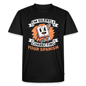 Professeur d’espagnol Maestra Professeur bilingue - T-shirt Premium bio Homme - noir - Devant - Nico (187cm)