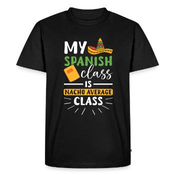 Professeur d’espagnol Maestra Professeur bilingue - T-shirt Premium bio Homme - noir - Devant - Nico (187cm)