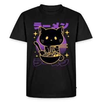Ramen cat Japanese - Men's Premium Organic T-Shirt - black - Front - Nico (187cm)