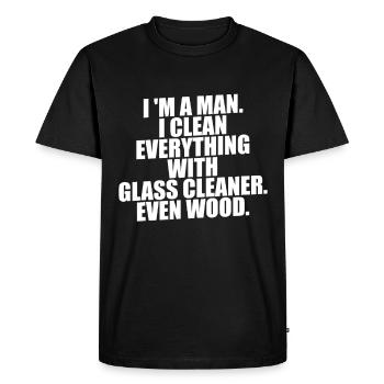 Je suis un homme. Je nettoie tout avec un nettoyant pour vitres - T-shirt Premium bio Homme - noir - Devant - Nico (187cm)