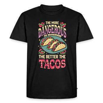 Tacos & Adventure T-Shirt – Dangerously Good! - Men's Premium Organic T-Shirt - black - Front - Nico (187cm)