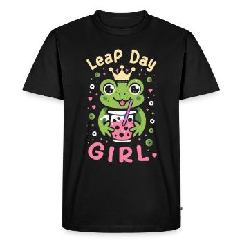 Fille du jour bissextile 29 février anniversaire grenouille bulle - T-shirt Premium bio Homme - noir - Devant - Nico (187cm)