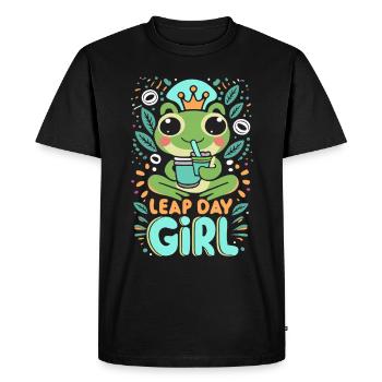 Fille du jour bissextile 29 février anniversaire grenouille bulle - T-shirt Premium bio Homme - noir - Devant - Nico (187cm)