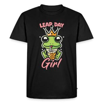 Fille du jour bissextile 29 février anniversaire grenouille bulle - T-shirt Premium bio Homme - noir - Devant - Nico (187cm)