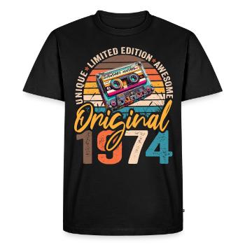 Millésime 1974 Né 1974 Cassette Original 1974 - T-shirt Premium bio Homme - noir - Devant - Nico (187cm)