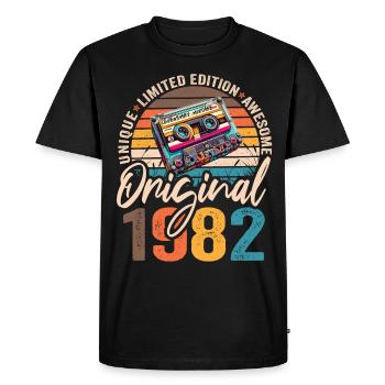 Vintage Né 1982 Anniversaire Original 1982 - T-shirt Premium bio Homme - noir - Devant - Nico (187cm)