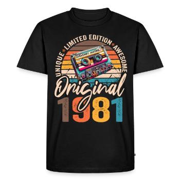 Vintage Né 1981 Anniversaire Original 1981 - T-shirt Premium bio Homme - noir - Devant - Nico (187cm)