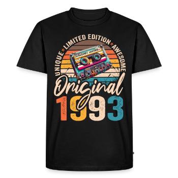 Vintage Né 1993 Anniversaire Original 1993 - T-shirt Premium bio Homme - noir - Devant - Nico (187cm)