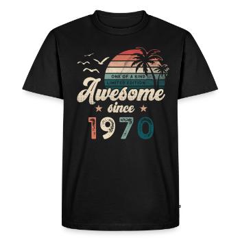 Anniversaire Palmiers des années 1970 - T-shirt Premium bio Homme - noir - Devant - Nico (187cm)