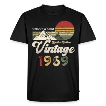 Millésime 1969 Anniversaire Montagnes - T-shirt Premium bio Homme - noir - Devant - Nico (187cm)