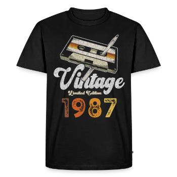 Vintage 1987 Anniversaire Cassette Crayon - T-shirt Premium bio Homme - noir - Devant - Nico (187cm)