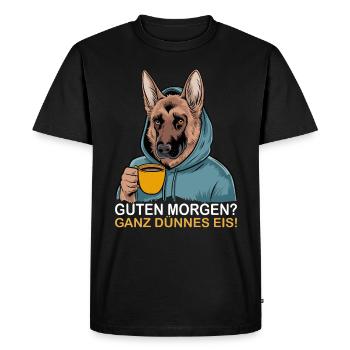 Good morning very thin funny German - Men's Premium Organic T-Shirt - black - Front - Nico (187cm)