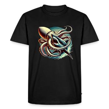 Deep Sea - Requin contre calmar - T-shirt Premium bio Homme - noir - Devant - Nico (187cm)