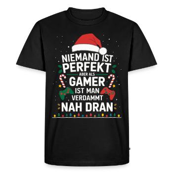 Gamer Gaming Gamer Gaming Noël - T-shirt Premium bio Homme - noir - Devant - Nico (187cm)