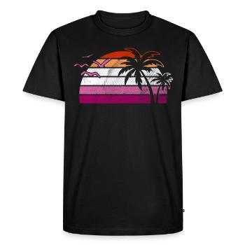 Retro Sunset Palm Trees Lesbian Pride Art - Men's Premium Organic T-Shirt - black - Front - Nico (187cm)