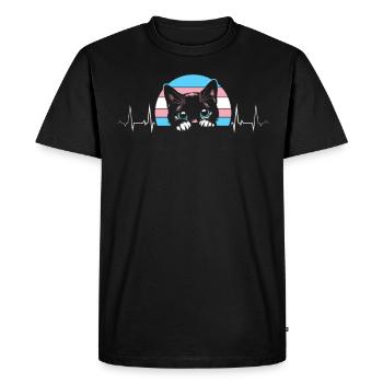battement de cœur chat curieux fierté transgenre - T-shirt Premium bio Homme - noir - Devant - Nico (187cm)