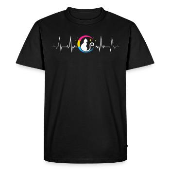 Fierté pansexuelle chat dans la lune avec ligne de battement de cœur - T-shirt Premium bio Homme - noir - Devant - Nico (187cm)