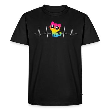 Chat pansexuel aux yeux écarquillés en ligne de battement de cœur - T-shirt Premium bio Homme - noir - Devant - Nico (187cm)