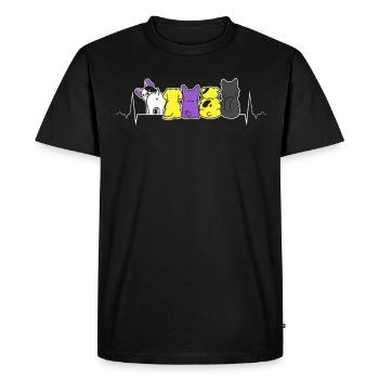 Nonbinary Pride Cute Cat Heartbeat LGBTQ+ - Men's Premium Organic T-Shirt - black - Front - Nico (187cm)
