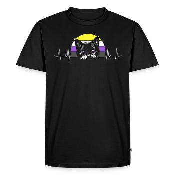 Nonbinary Pride Cat Heartbeat With Flag - Men's Premium Organic T-Shirt - black - Front - Nico (187cm)