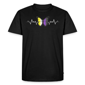Nonbinary Pride Butterfly With Heartbeat Enby - Men's Premium Organic T-Shirt - black - Front - Nico (187cm)