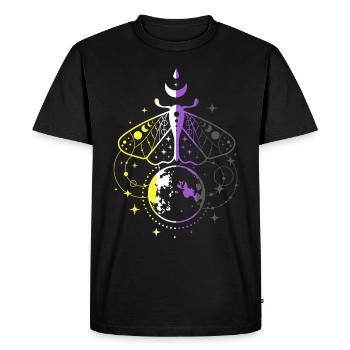 Nonbinary Pride Motte mit Mond und Sternen - Männer Premium Bio T-Shirt - Schwarz - Vorne - Nico (187cm)