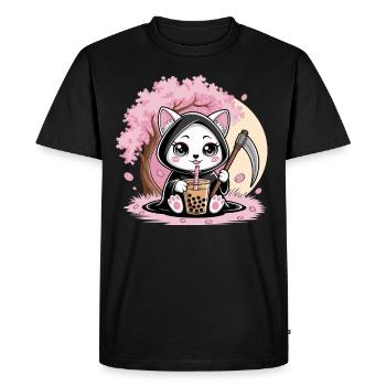 Grim Reaper Anime Chat Cerisier Fleur - T-shirt Premium bio Homme - noir - Devant - Nico (187cm)