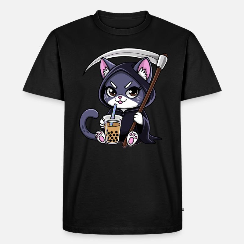Sensenmann Anime Katze Kirschblüte - Männer Premium Bio T-Shirt - Schwarz